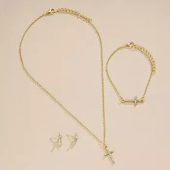 Комплект из 3 крестиков для женщин и девочек, легкое роскошное ожерелье, браслеты, серьги, комплект ювелирных изделий, аксессуары