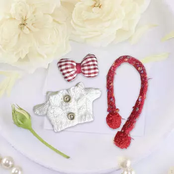 Комплект из 3 кукольных свитеров и шарфов с заколкой-бантом для кукол ростом 17 см. Подарки на особые случаи белый