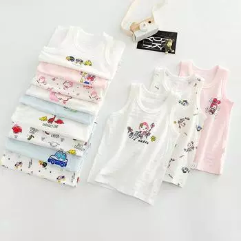 Комплект из 3 летних детских безрукавок из бамбукового хлопка с рисунком - 100% хлопок, дышащая пижама для мальчиков и девочек Size 90 cm