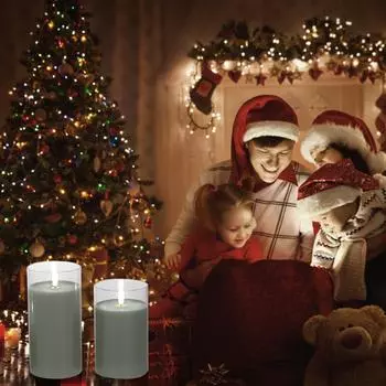 Комплект из 3 мерцающих беспламенных свечей с контроллером, динамическое и постоянное яркое освещение type2