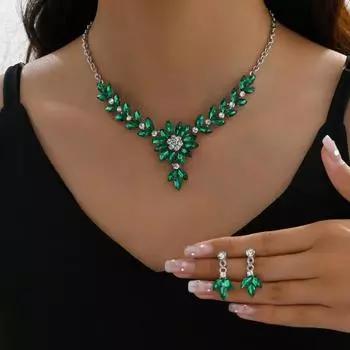 Комплект из 3 модных женских разноцветных ожерелий и серег с кристаллами в виде цветка, аксессуары для банкетов и вечеринок