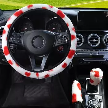 Комплект из 3 мягких плюшевых чехлов на руль с рычагом стопа + ручным тормозом, шерстяной чехол, зимние теплые аксессуары для салона автомобиля чёрный