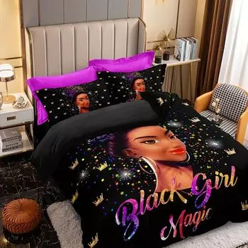 Комплект из 3 пододеяльников для афроамериканской девочки - мягкое и уютное постельное белье для спальни и гостевой комнаты (1 пододеяльник + 2 наволочки) 135X200cm 2PCS