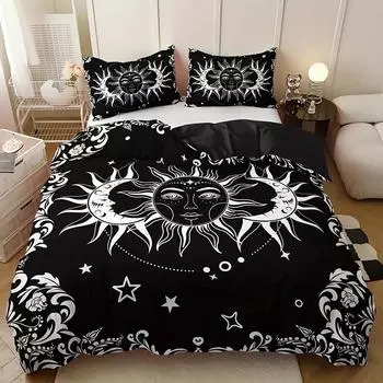 Комплект из 3 пододеяльников с черно-белым принтом «Солнце и луна» включает 1 пододеяльник и 2 наволочки (Ядро не включено) 70x133cm 2pcs
