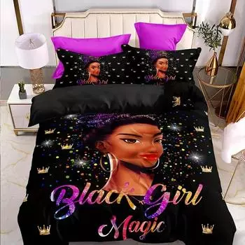 Комплект из 3 пододеяльников с ярким африканским рисунком для девочек, ультрамягкие, уютные и дышащие постельные принадлежности для спальни, 1 пододеяльник и 2 наволочки 70x133cm 2pcs