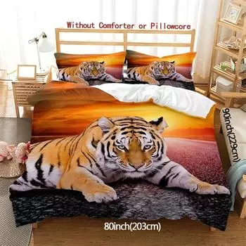 Комплект из 3 пододеяльников с ярким тигровым принтом - Мягкие, дышащие, постельное белье с 3D-цифровым принтом на все времена года - Универсальный размер, Гипоаллергенный Set&Us King 228x264cm