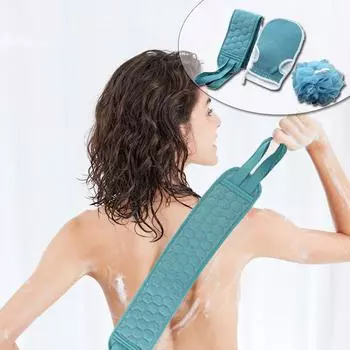 Комплект из 3 полотенец для ванной, двухсторонний утолщенный пояс для душа, губка для ванной, отшелушивающая варежка-перчатка циан