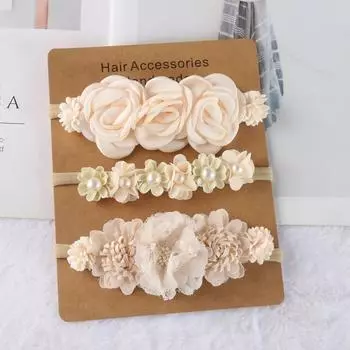 Комплект из 3 повязок на голову для девочек, симпатичная детская эластичная повязка на голову с цветком для новорожденного, повязка на голову для малышей, головные уборы, детские аксессуары