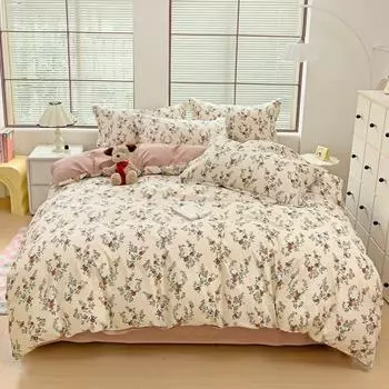 Комплект из 3 предметов, 100% хлопок, пододеяльник с принтом, мягкий, приятный на ощупь, с рисунком растений и цветов, постельное белье для спальни(без наполнителя) 150x200cm 3pc