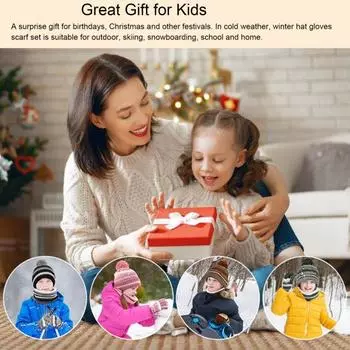 Комплект из 3 предметов: детская шапка, шарф, перчатки, утолщенный плюшевый мяч, декорированный в соответствии с цветом, вязаные, сохраняющие тепло ветрозащитные перчатки, комплект шапок без полей