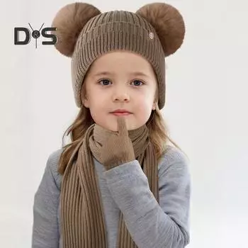 Комплект из 3 предметов: детская зимняя шапка, шарф, перчатки, толстая трикотажная защитная шапка для ушей, перчатки, эластичная ветрозащитная зимняя шапка-купол для езды на велосипеде, шапка-бини с воротником хаки