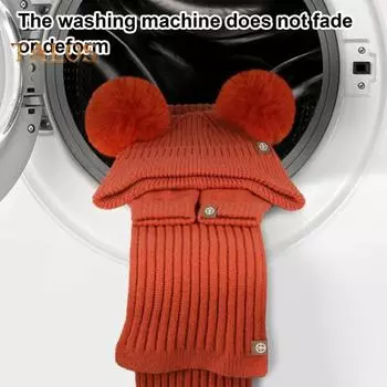 Комплект из 3 предметов: детская зимняя шапка, шарф, перчатки, толстая трикотажная защитная шапка для ушей, перчатки, эластичная ветрозащитная зимняя шапка-купол для езды на велосипеде, шапка-бини с воротником оранжевый