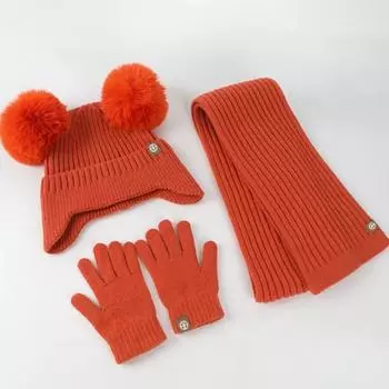 Комплект из 3 предметов: детская зимняя шапка, шарф, перчатки, толстая трикотажная защитная шапка для ушей, перчатки, эластичная ветрозащитная зимняя шапка-купол, шейный платок темно-серого