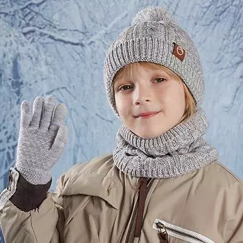 Комплект из 3 предметов: детская зимняя шапка, шарф, перчатки, унисекс, защита ушей, флисовая теплая шапка, детская шапка, шарф, перчатки as the picture