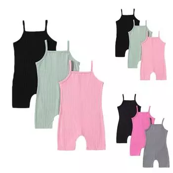 Комплект из 3 предметов для девочек в рубчик - комбинезон без рукавов 3 зелёный