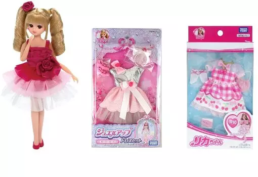 Комплект из 3 предметов Doll Lady Rose Dress Jewel Up Dress Set Girly Rose Cherish Pink Licca-chan Licca-chan LD-09 Licca-chan LW-10