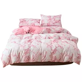 Комплект из 3 предметов из полиэстера с мраморным рисунком, пододеяльник, наволочка, комплект постельного белья, двуспальный размер ЕС (розовый)