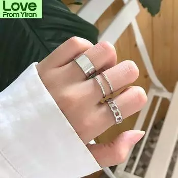Комплект из 3 предметов, модные серебряные полые кольца для женщин, открытые, регулируемые, в стиле хип-хоп, для девушки, на годовщину свадьбы, кольцо на палец, подарок серебряный