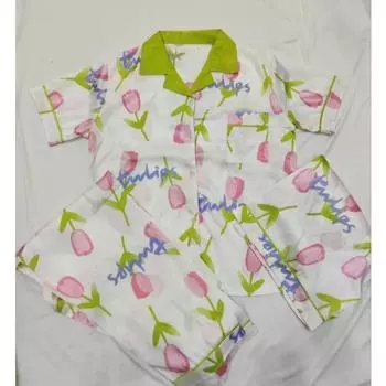 Комплект из 3 предметов пижамы из искусственного шелка для женщин с короткими рукавами и брюками с шортами, пижама для сна с цветочным принтом M