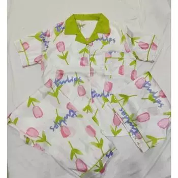 Комплект из 3 предметов пижамы из искусственного шелка для женщин с короткими рукавами и брюками с шортами, пижама для сна с цветочным принтом M