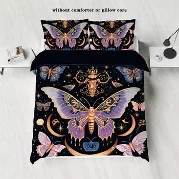 Комплект из 3 предметов: пододеяльник из пуха с изысканным принтом в виде бабочек (1 пододеяльник+2 наволочки, без наполнителя) Мягкий постельный комплект 135x200cm-EU-Single