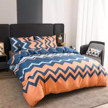 Комплект из 3 предметов, пододеяльник в стиле ретро, абстрактный, синий, оранжевый, геометрический, зигзагообразный, комплект постельного белья с мягкой текстурой, размер Queen King Double EU Single-135x200