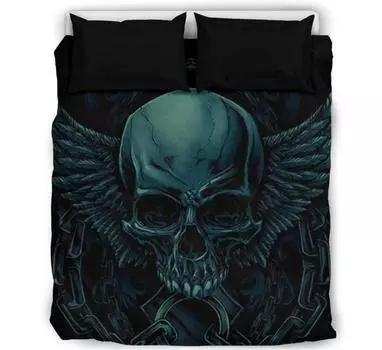 Комплект из 3 предметов пододеяльника Silver Skull Pile - пододеяльник с черепом - постельное белье с черепом - покрывало с черепом - комплект постельного белья с черепом cot size 70x133cm