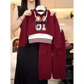 Комплект из 3 предметов: полосатый жилет и свитер с капюшоном для девочек - мода весна/осень 140cm