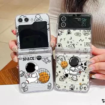 Комплект из 3 предметов, прозрачный складной чехол для Samsung Galaxy Z Flip6 Flip5 Flip4 3, чехол с рисунком астронавта Samsung Z Flip5