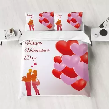 Комплект из 3 предметов: пуховый пододеяльник с принтом в виде сердец из роз (1 пододеяльник+2 наволочки, без наполнителя) комплект постельного белья для пары 135x200cm-EU-Single