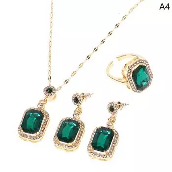Комплект из 3 предметов: роскошный изумрудный флакон духов, ожерелье, серьги, кольцо, банкетный свадебный комплект ювелирных изделий для женщин, подарок на день рождения