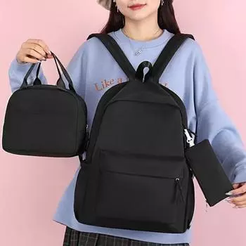 Комплект из 3 предметов рюкзак включает в себя ланч-бокс и пенал водонепроницаемый большой емкости однотонный цвет застежка-молния дорожный рюкзак для отдыха на природе белый