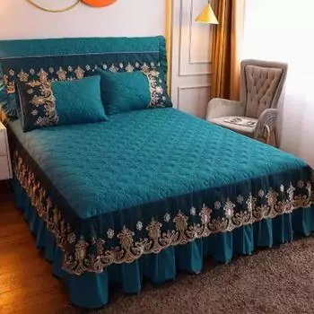 Комплект из 3 предметов с юбкой-кроватью, современное минималистское кружевное покрывало, домашнее пылезащитное и утолщенное постельное белье, которое можно стирать в машине 150x200cm 3pcs