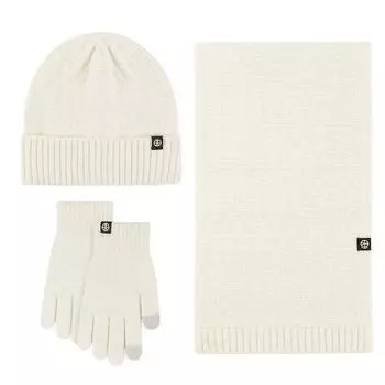 Комплект из 3 предметов: шапка, шарф, перчатки, толстая вязаная теплая шапка, перчатки с пятью пальцами, эластичная защита ушей, ветрозащитная зимняя повязка на голову для велоспорта, катания на лыжах бежевый