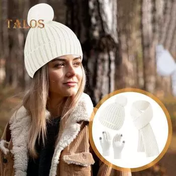 Комплект из 3 предметов: шапка, шарф, перчатки, толстая вязаная теплая шапка, нескользящие перчатки, эластичная защита ушей, ветрозащитная зимняя шапка для велоспорта, катания на лыжах, купольная шапка для шеи розовый