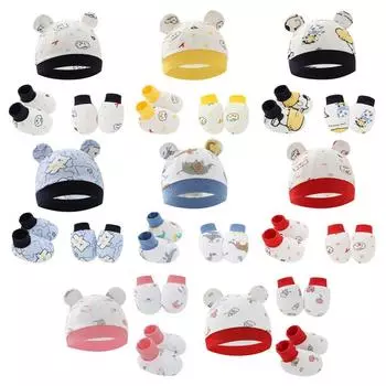 Комплект из 3 предметов: шапочка, варежка, пинетки, мультяшный принт, шапочка, варежки для новорожденных, комплект для детей от 0 до 6 месяцев красный