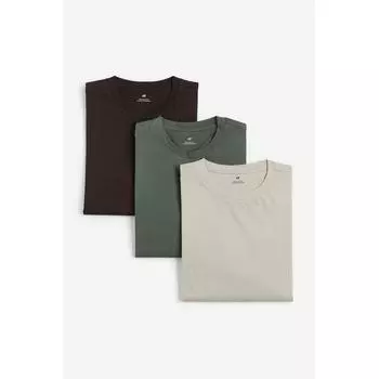 Комплект из 3 предметов: трикотажный топ HM Regular Fit, темно-зеленый, светло-бежевый