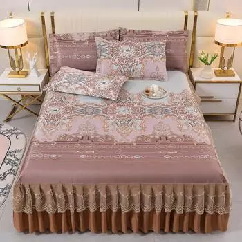 Комплект из 3 предметов в стиле ретро-королевского постельного белья, роскошное, приятное для кожи, гладкое, прохладное покрывало с наволочками, комплект постельного белья размера «queen-size» 150x200x45cm 3Pc