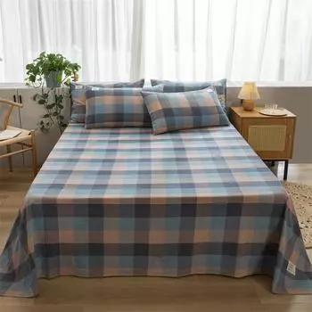 Комплект из 3 простыней из 100% хлопка с простым клетчатым узором, приятная для кожи, удобная простыня с геометрическим принтом и наволочками 160x230cm 3Pcs