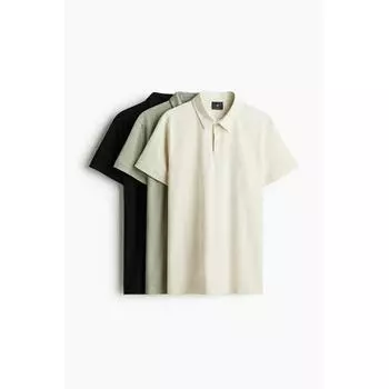 Комплект из 3 рубашек поло HM Slim Fit светло-бежевый черный темно-зеленый XS