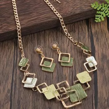 Комплект из 3 серег и ожерелья в стиле бохо, геометрический дизайн, разные цвета на выбор, подходящие к повседневным нарядам, идеальный декор для вечеринок для женщин дубильная кора