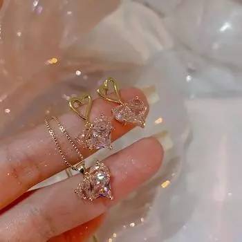 Комплект из 3 шт./комплект из сережек и ожерелий в форме сердца Y2K, милые и сексуальные украшения из сплава для женщин, идеально подходят для повседневной носки, свиданий, подарка на День святого Валентина 3pcs белый