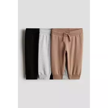 Комплект из 3 штанов-джоггеров HM Cotton, коричневые, черные, светло-серые
