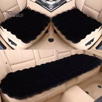 Комплект из 3 утолщенных плюшевых подушек для автомобильных сидений, износостойких, нескользящих, легко чистящихся, легко устанавливаемых, универсальных, теплых зимних ковриков для салона автомобильного сиденья 3pcs чёрный