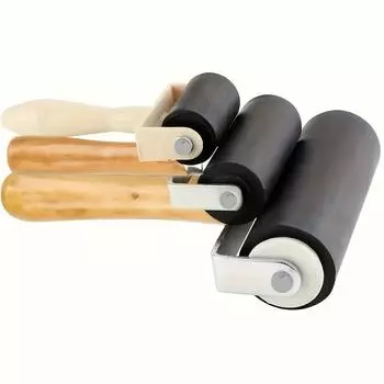 Комплект из 3 высококачественных резиновых валиков с деревянной ручкой для плавного нанесения, печати и прокатки барабана painting