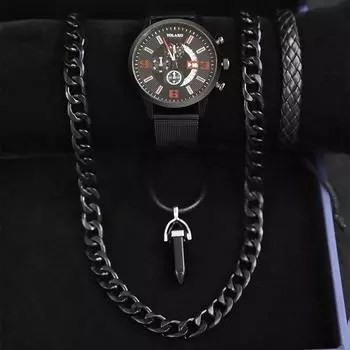 Комплект из 4 часов-ожерелья, деловые мужские модные кварцевые часы с календарем, роскошные мужские часы с сетчатым ремешком, идеальный подарок для мужчин