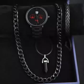Комплект из 4 часов-ожерелья, деловые мужские модные кварцевые часы с календарем, роскошные мужские часы из нержавеющей стали, идеальный подарок для мужчин