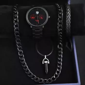 Комплект из 4 часов-ожерелья, деловые мужские модные кварцевые часы с календарем, роскошные мужские часы из нержавеющей стали, идеальный подарок для мужчин