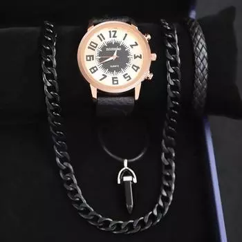 Комплект из 4 часов-ожерелья, стильные деловые мужские кварцевые часы с календарем, роскошные мужские часы из искусственной кожи, идеальный подарок для меня