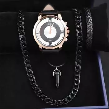 Комплект из 4 часов-ожерелий, деловые мужские модные кварцевые часы с календарем, роскошные мужские часы из искусственной кожи, идеальный подарок для меня